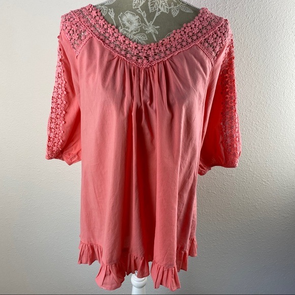 Sundance Pink Crochet Back Tunic Top Cotton Small - Picture 2 of 12